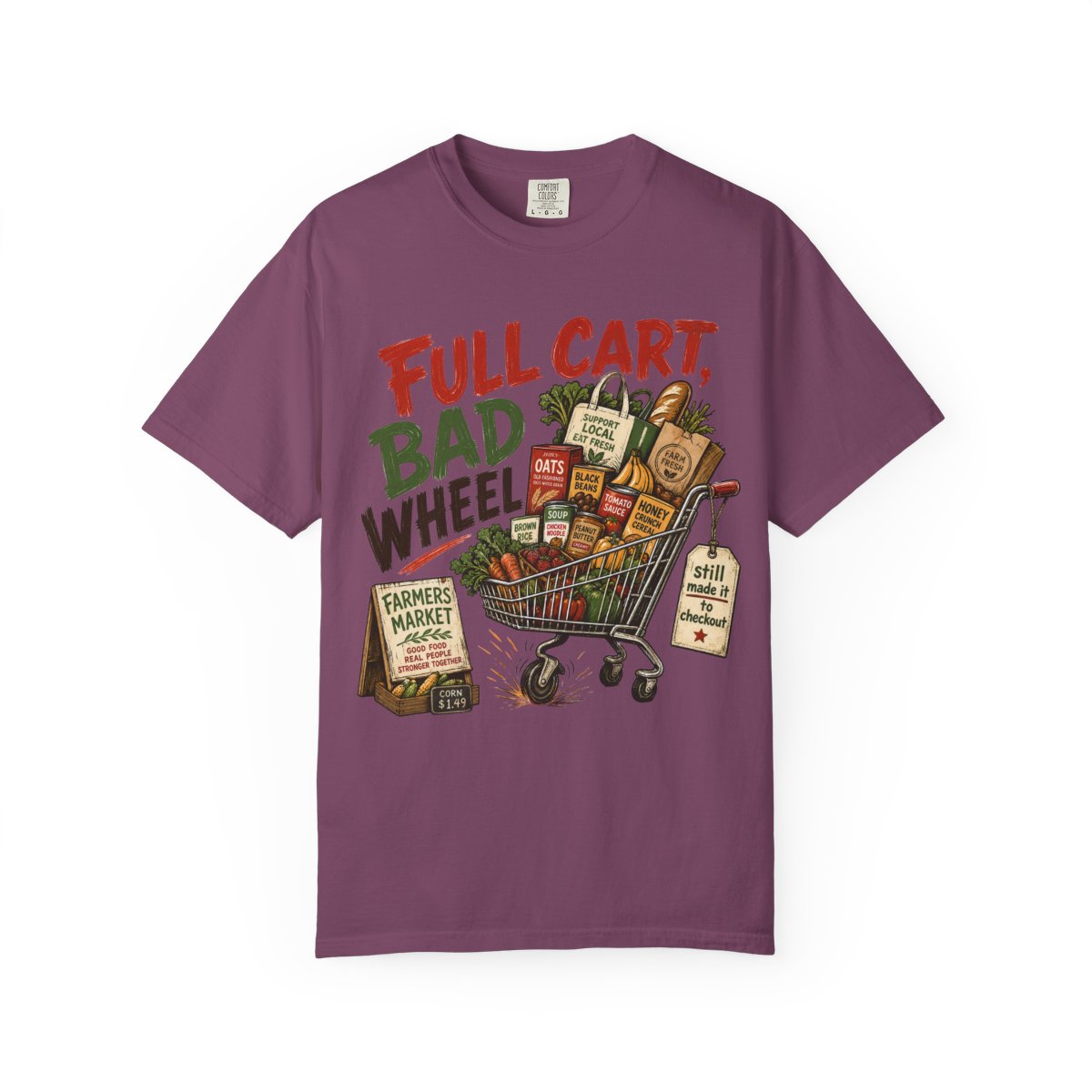 FULL CART BAD WHEEL FarmersMarket Tee Berry front mockup