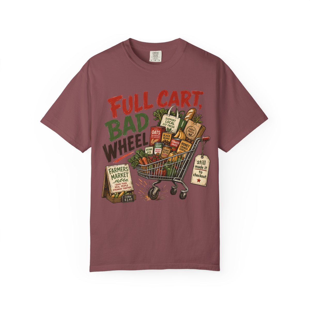 FULL CART BAD WHEEL FarmersMarket Tee Brick front mockup