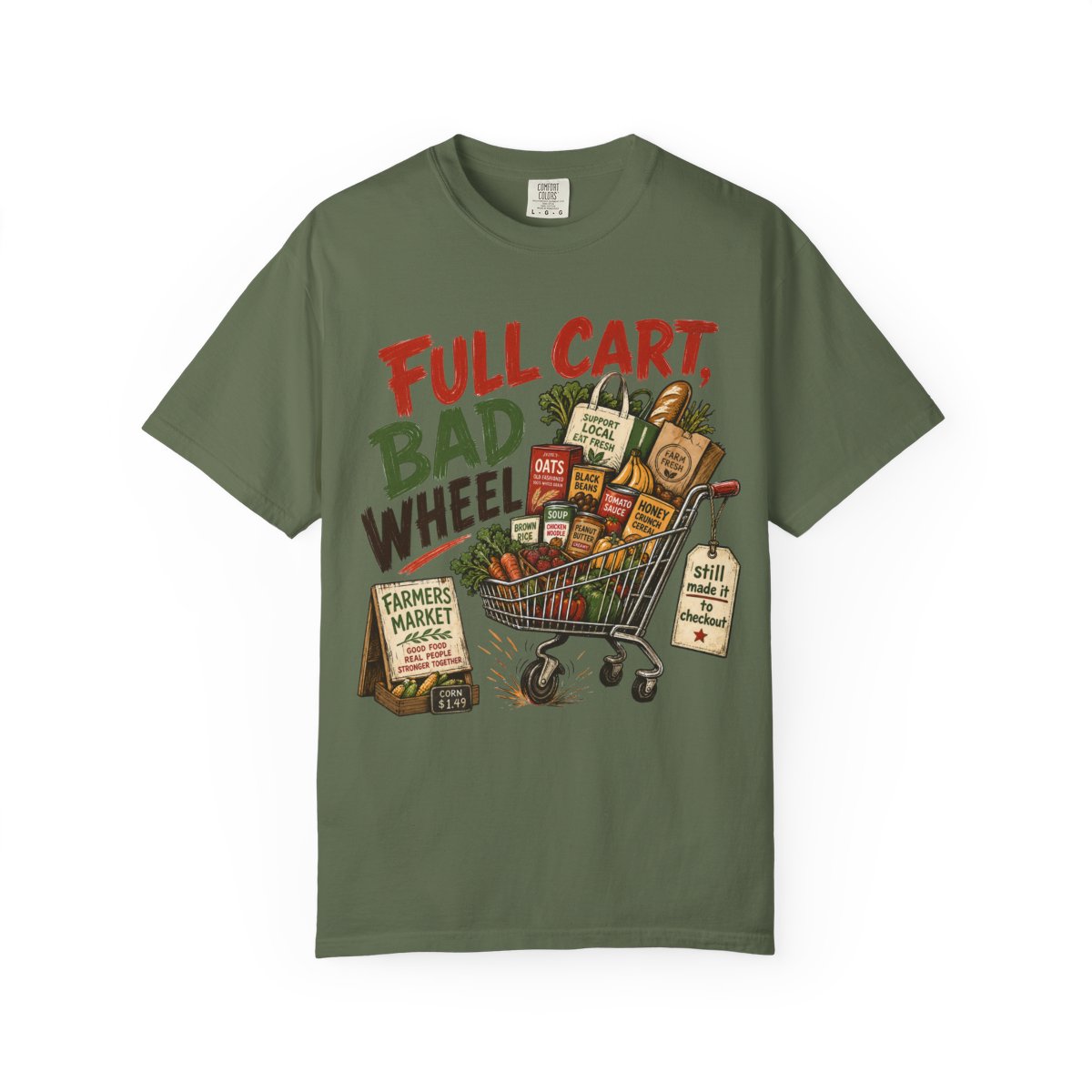 FULL CART BAD WHEEL FarmersMarket Tee Sage front mockup