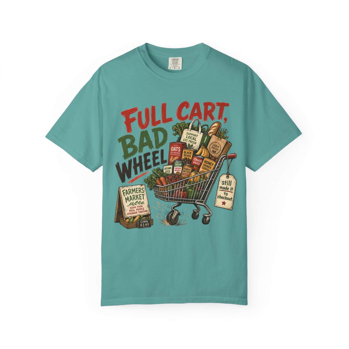 FULL CART BAD WHEEL FarmersMarket Tee Seafoam front mockup