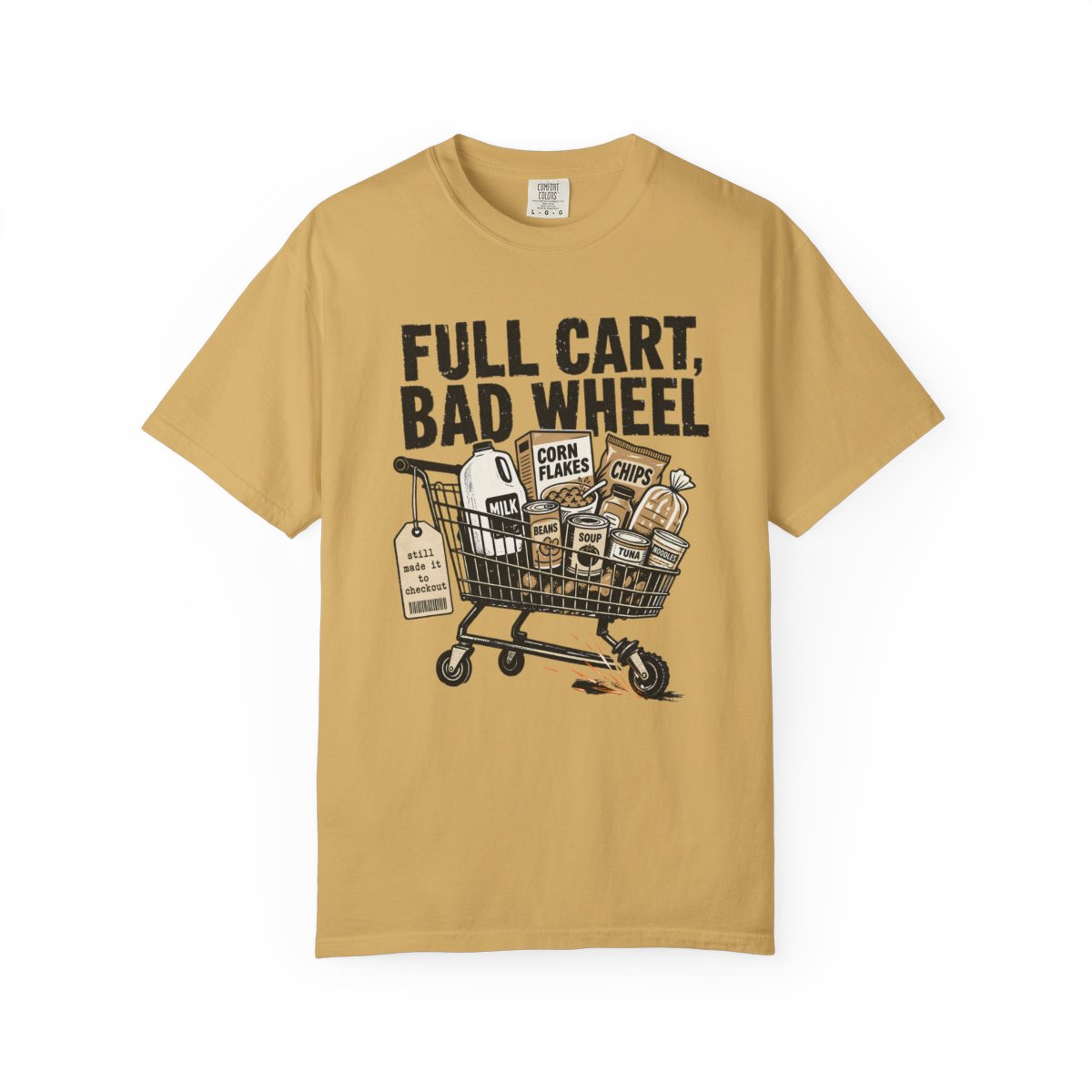 FULL CART BAD WHEEL Minimalist Tee Mustard front mockup