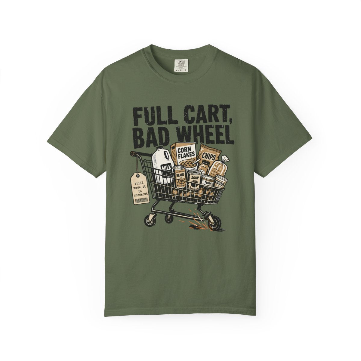 FULL CART BAD WHEEL Minimalist Tee Sage front mockup
