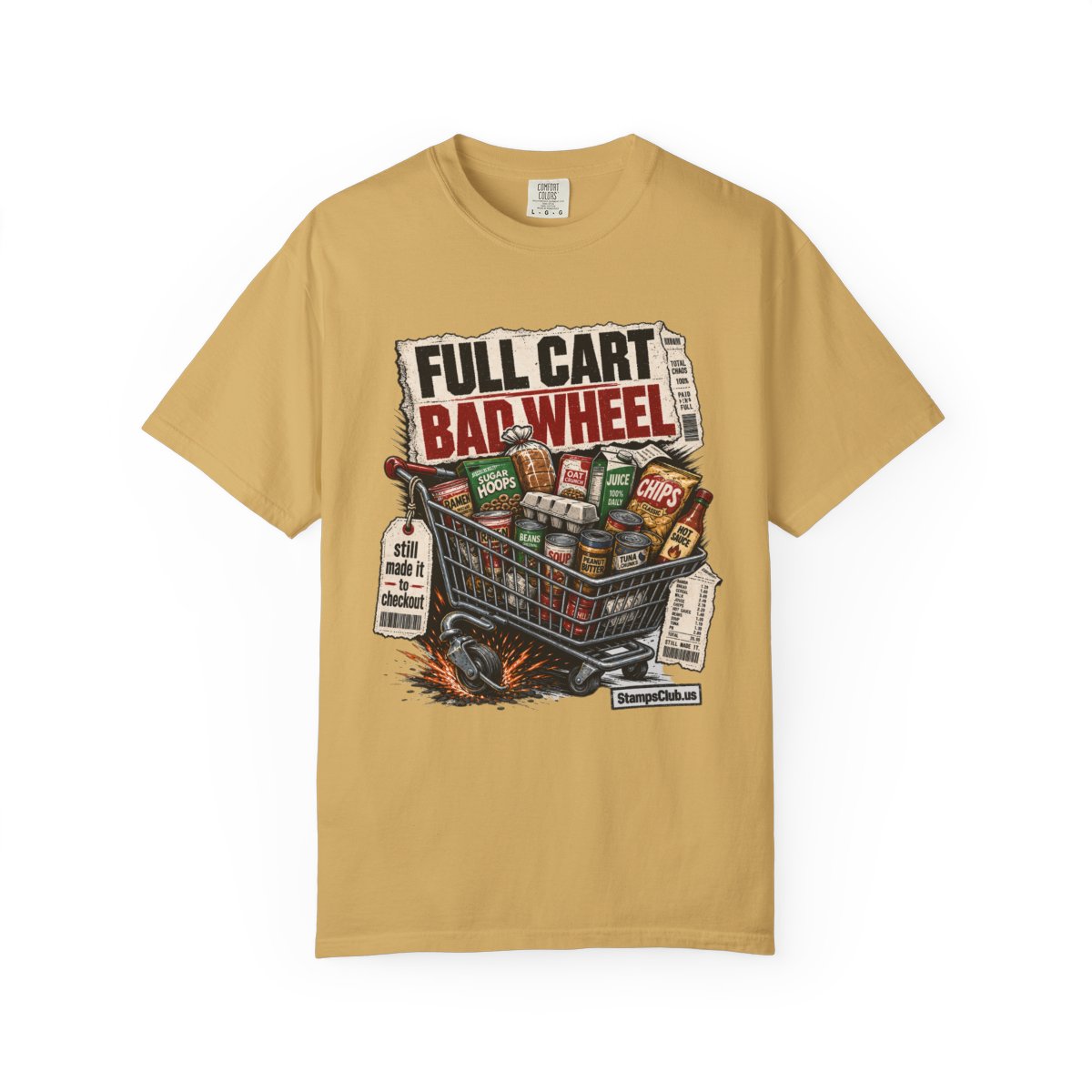 FULL CART BAD WHEEL Streetwear Tee Mustard front mockup