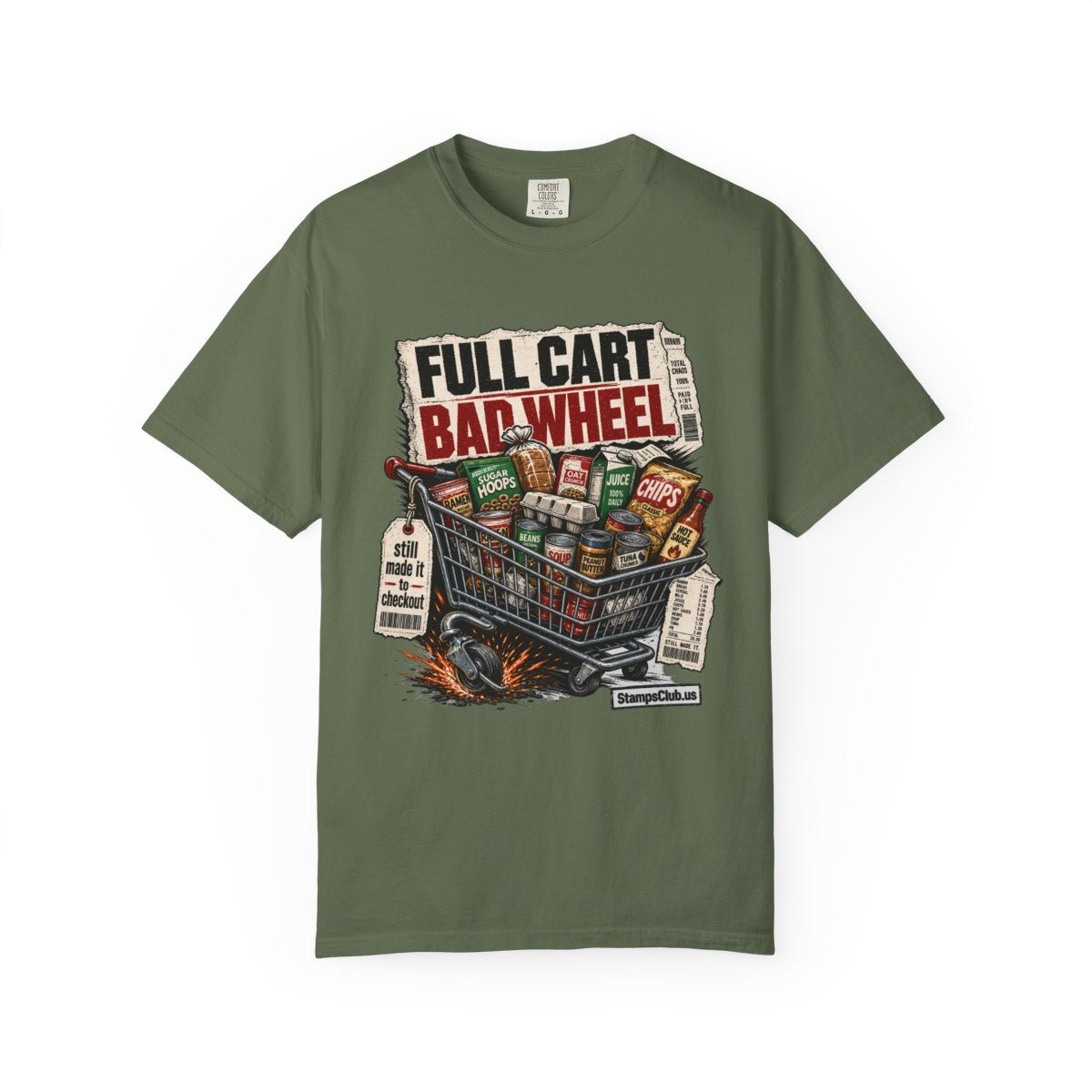 FULL CART BAD WHEEL Streetwear Tee Sage front mockup