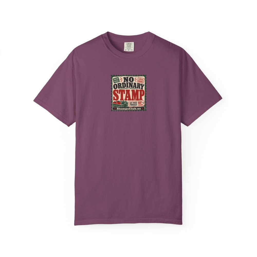 No Ordinary Stamp FarmersMarket Tee Berry front mockup