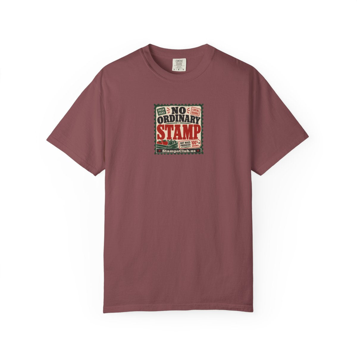 No Ordinary Stamp FarmersMarket Tee Brick front mockup