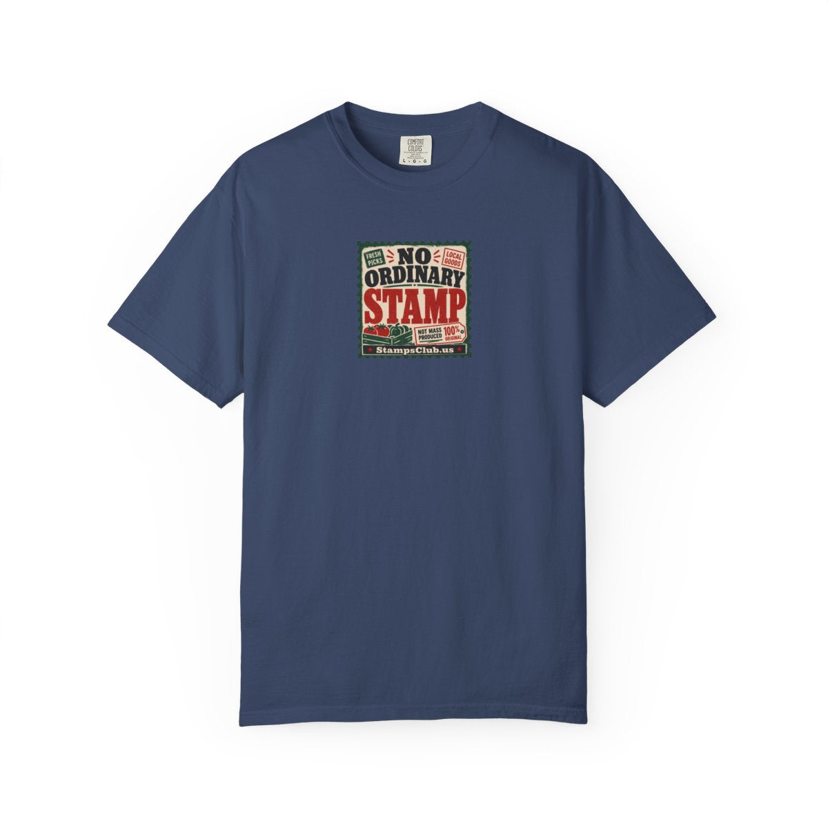 No Ordinary Stamp FarmersMarket Tee China Blue front mockup