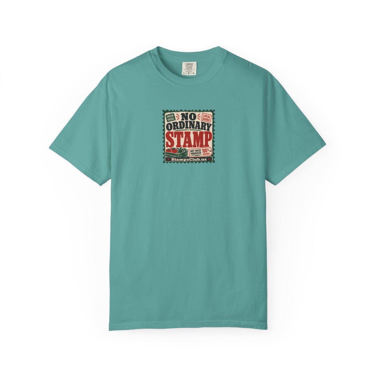 No Ordinary Stamp FarmersMarket Tee Seafoam front mockup