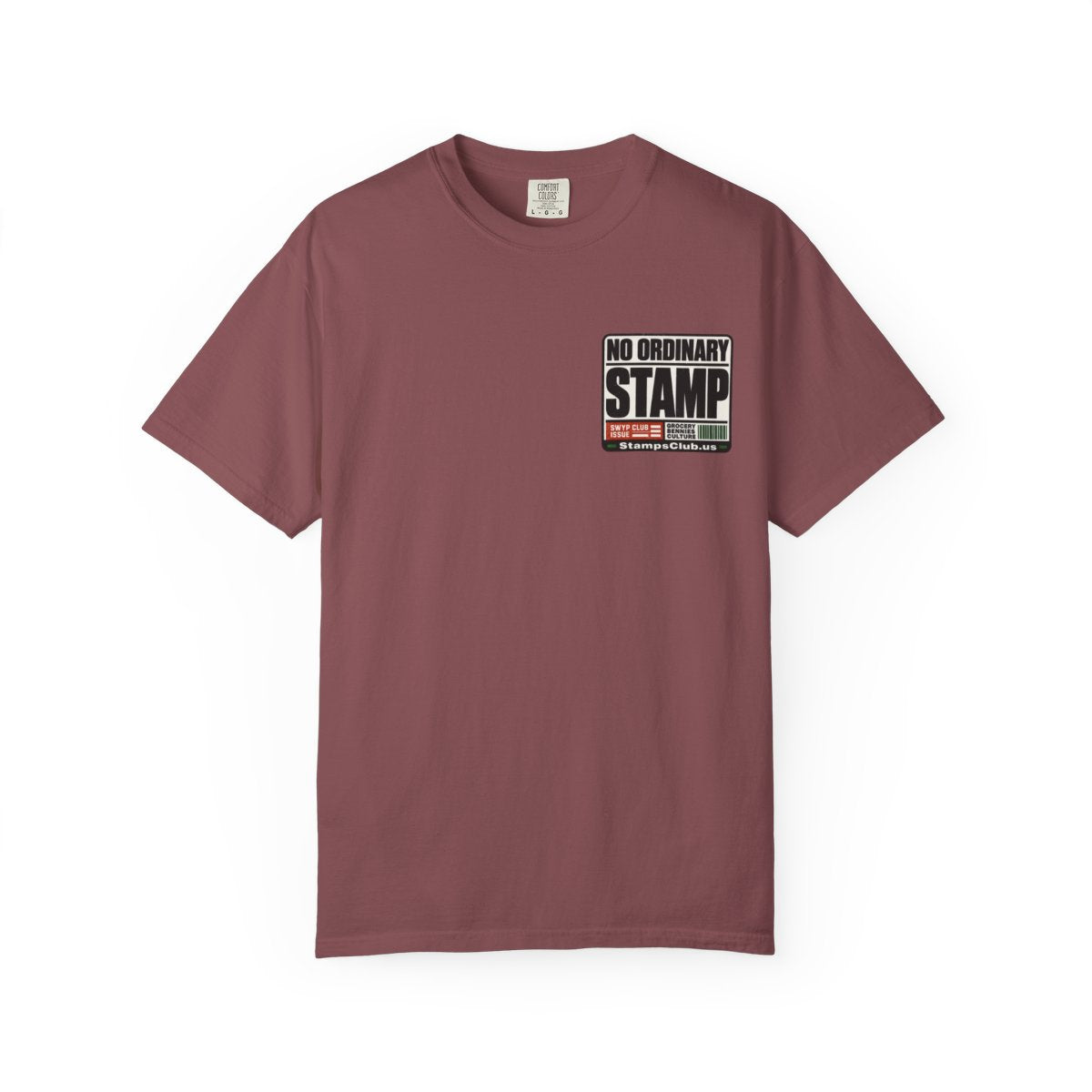 No Ordinary Stamp Minimalist Tee Brick front mockup