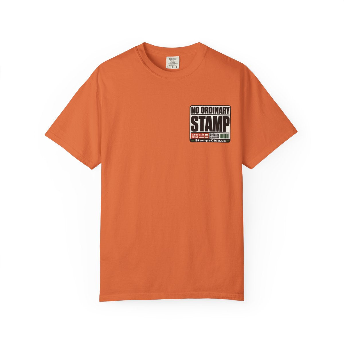 No Ordinary Stamp Minimalist Tee Burnt Orange front mockup