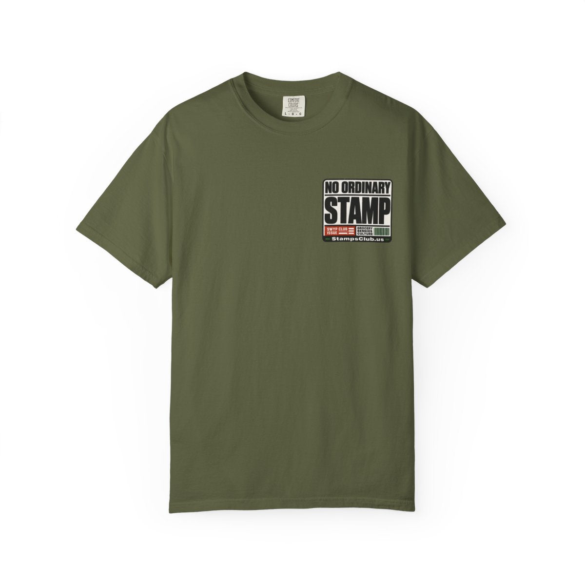 No Ordinary Stamp Minimalist Tee Hemp front mockup