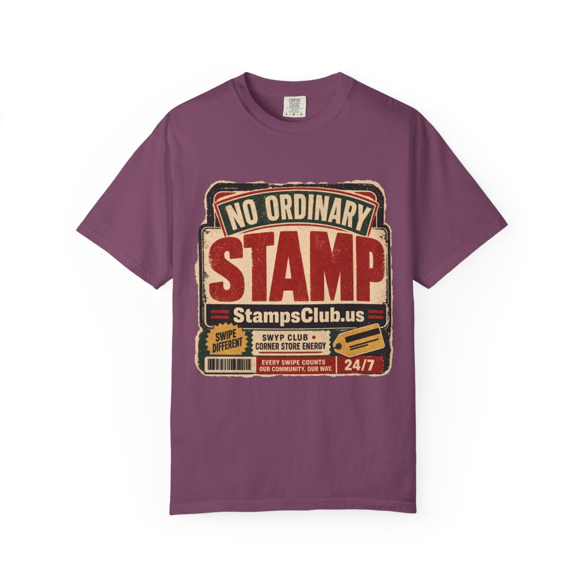 No Ordinary Stamp Vintage Tee Berry front mockup