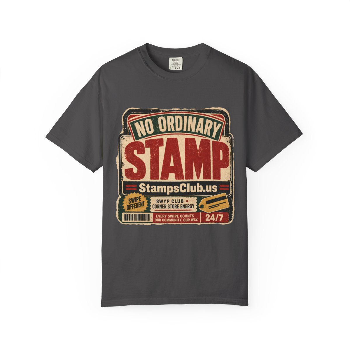 No Ordinary Stamp Vintage Tee Graphite front mockup