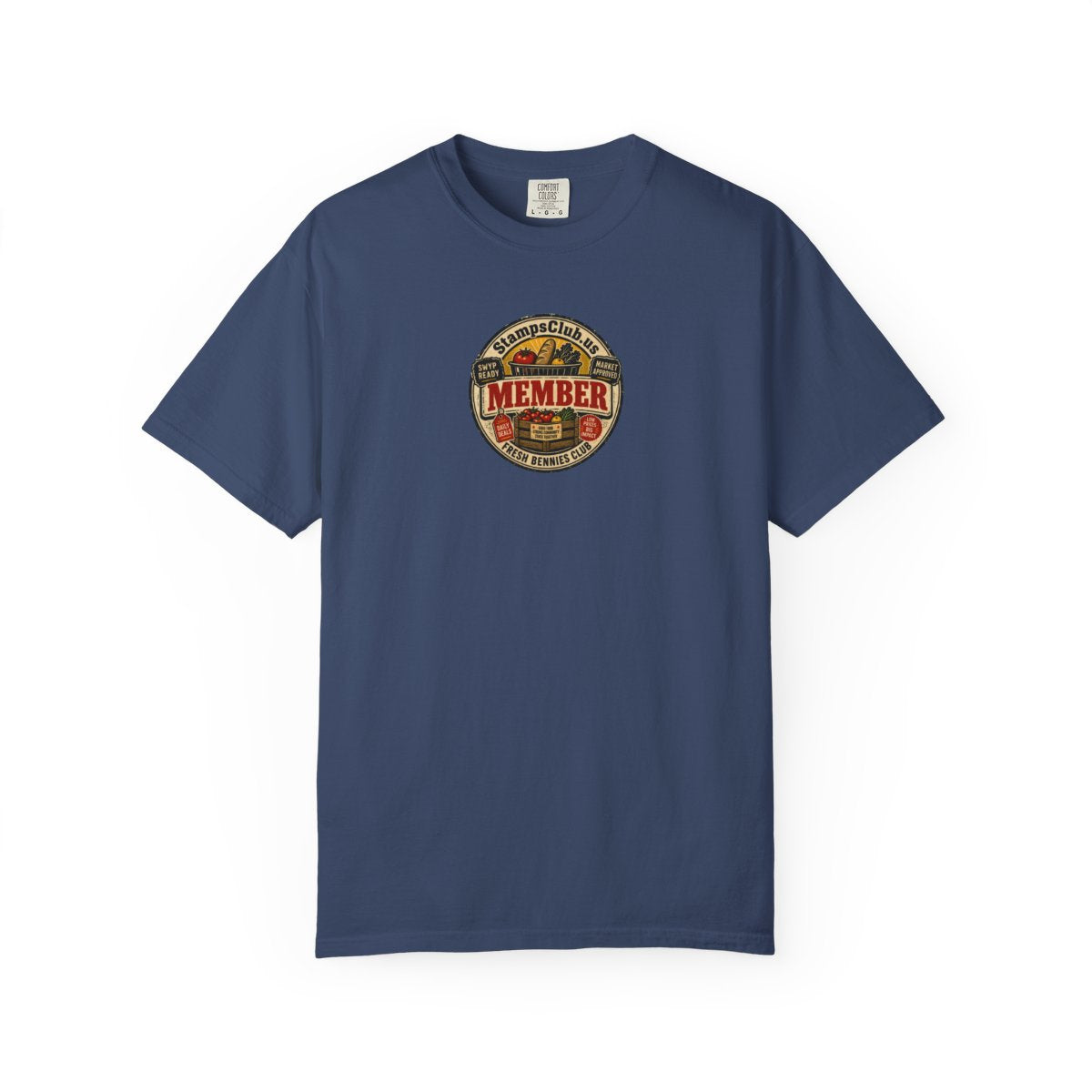 Official Member Stamp FarmersMarket Tee China Blue front mockup