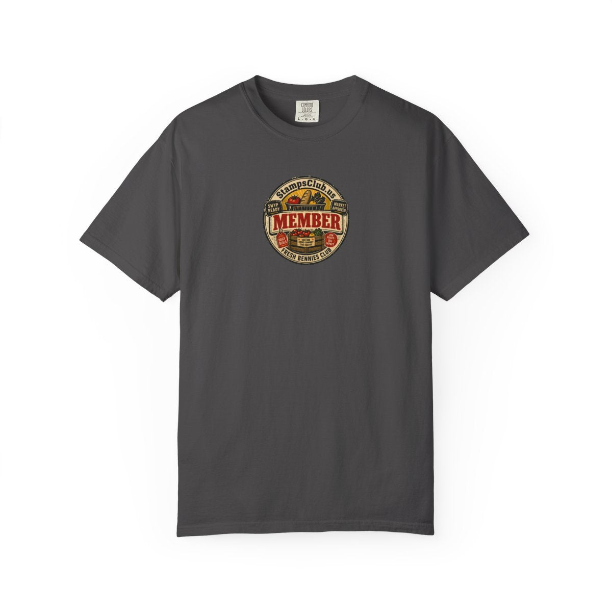 Official Member Stamp FarmersMarket Tee Graphite front mockup