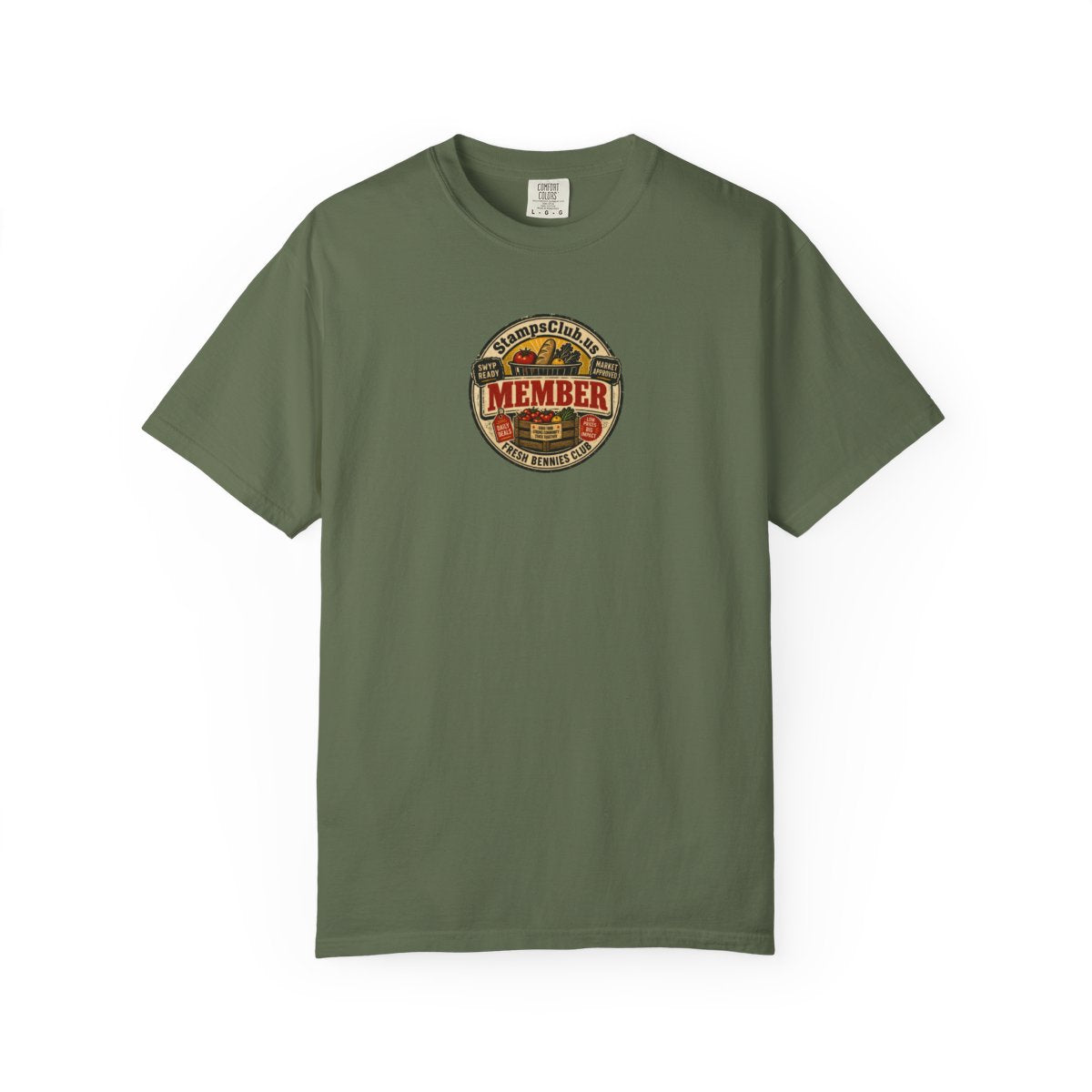 Official Member Stamp FarmersMarket Tee Sage front mockup