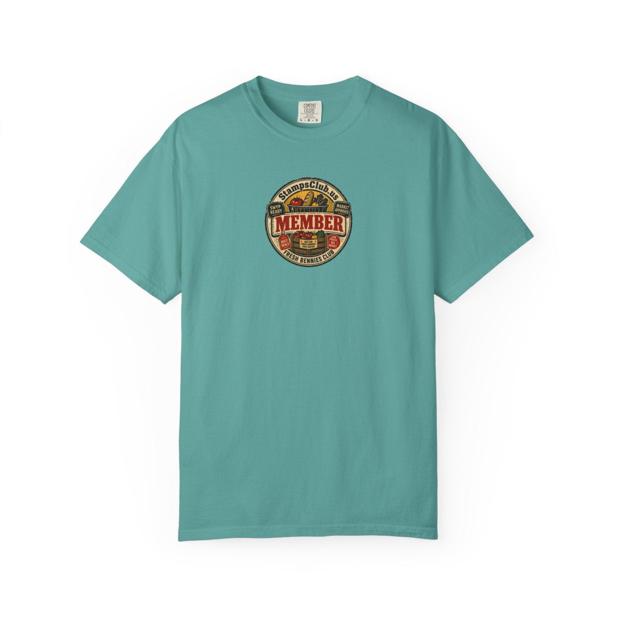 Official Member Stamp FarmersMarket Tee Seafoam front mockup