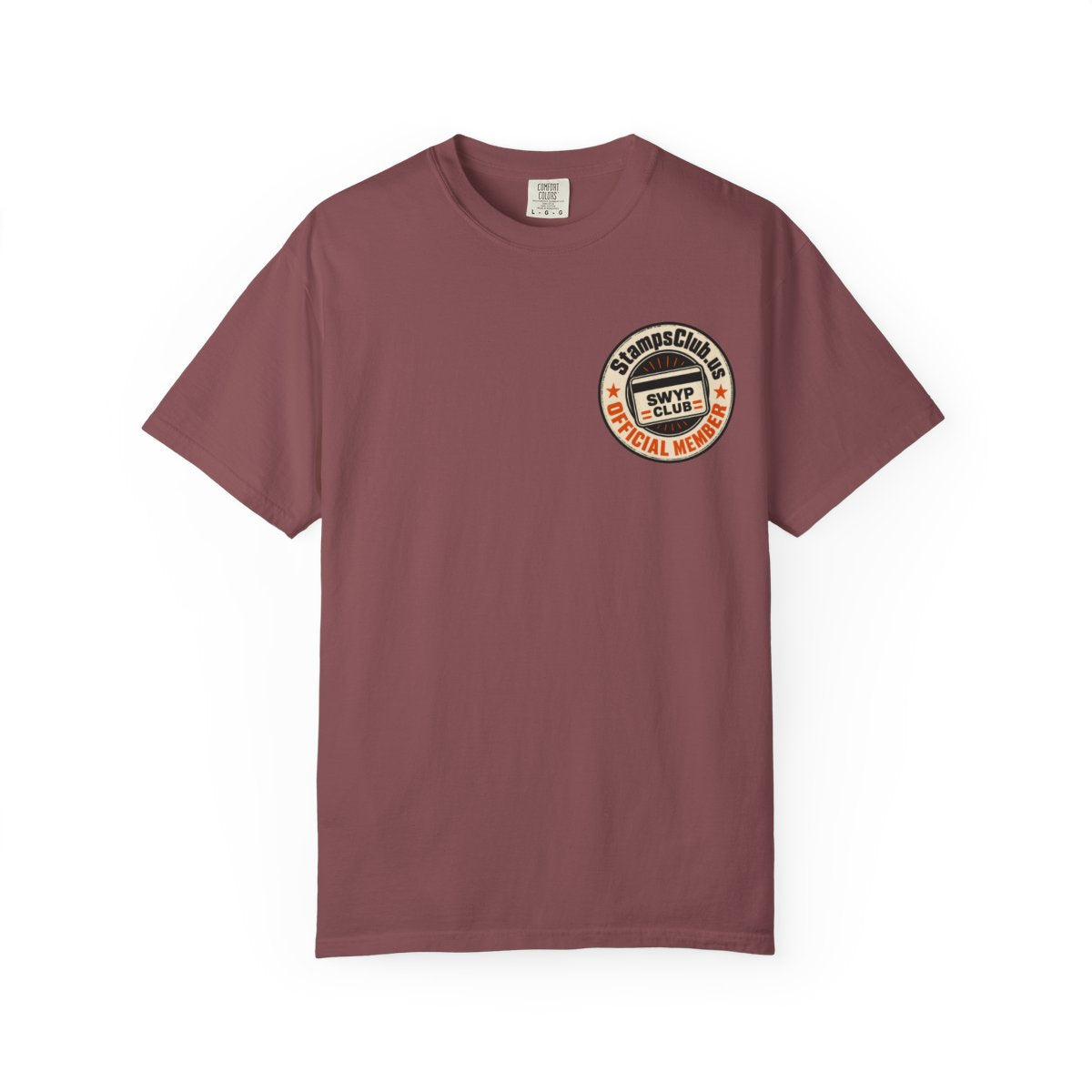 Official Member Stamp Minimalist Tee Brick front mockup