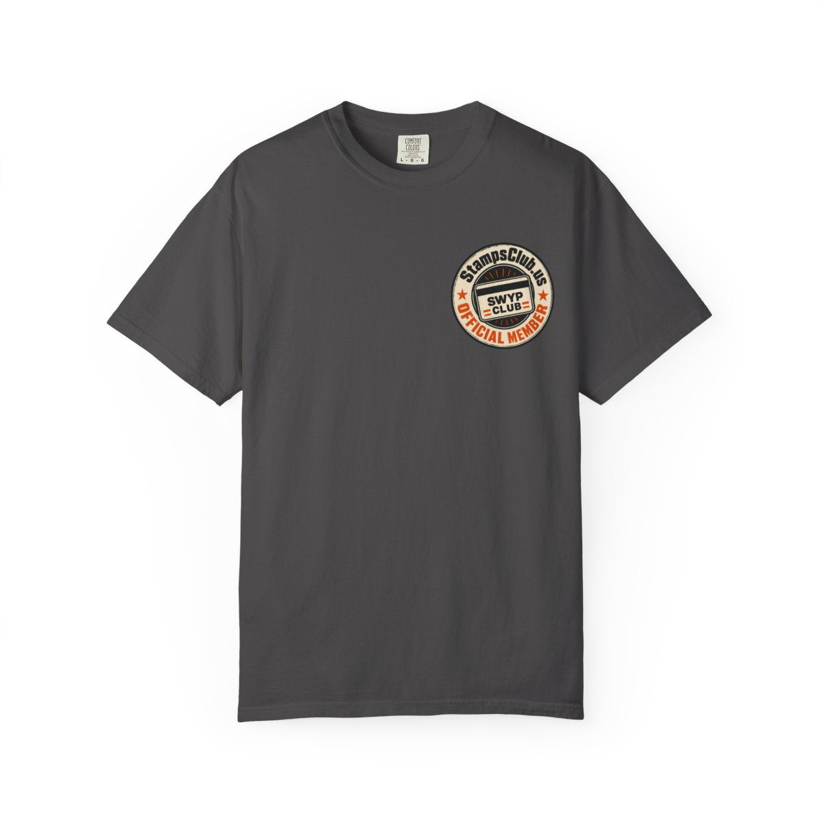Official Member Stamp Minimalist Tee Graphite front mockup