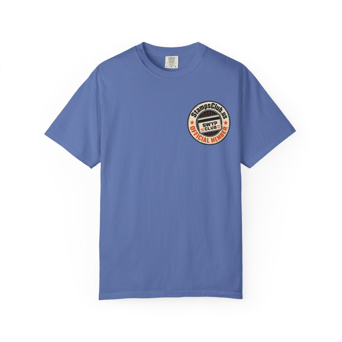 Official Member Stamp Minimalist Tee Mystic Blue front mockup