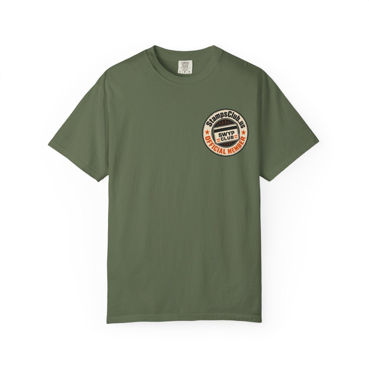 Official Member Stamp Minimalist Tee Sage front mockup