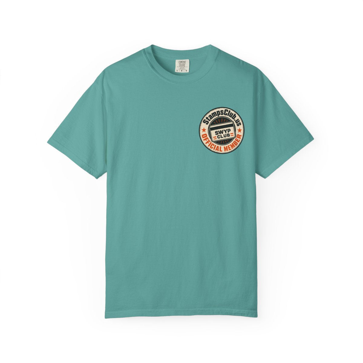 Official Member Stamp Minimalist Tee Seafoam front mockup