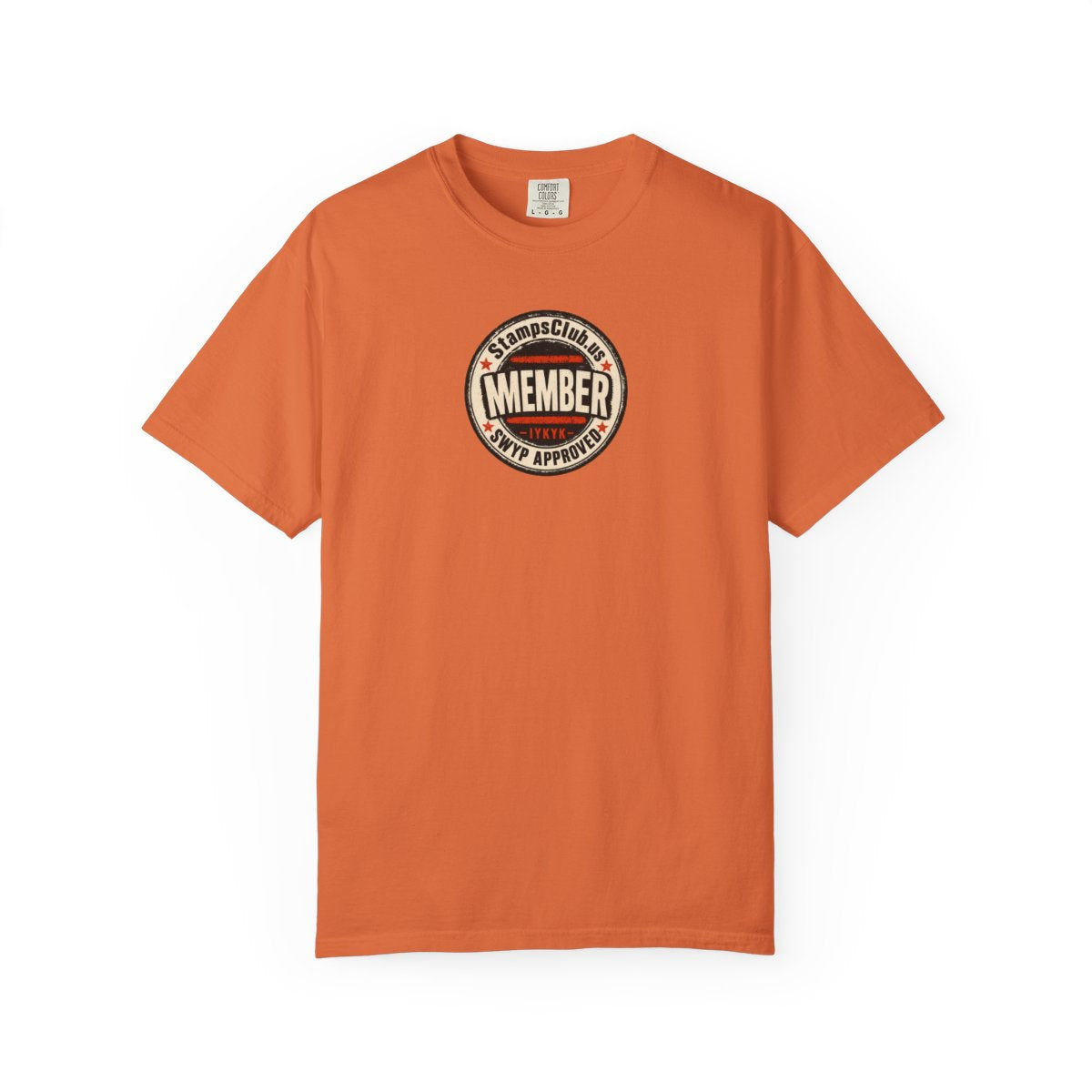 Official Member Stamp Streetwear Tee Burnt Orange front mockup