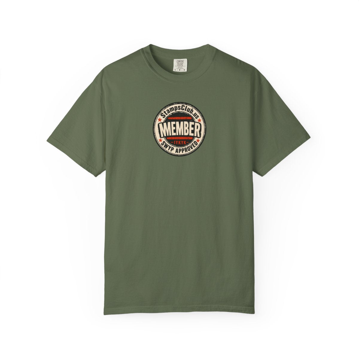 Official Member Stamp Streetwear Tee Sage front mockup