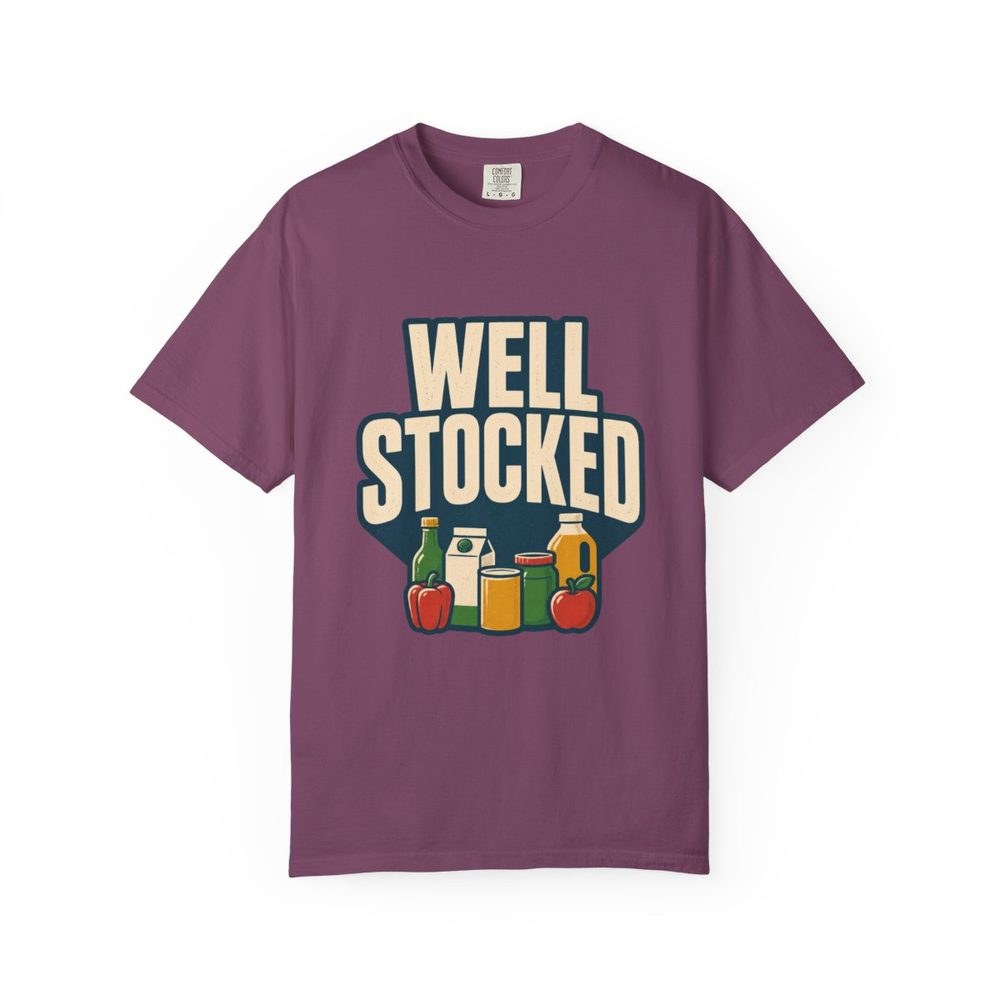 Well Stocked Tee Berry front mockup