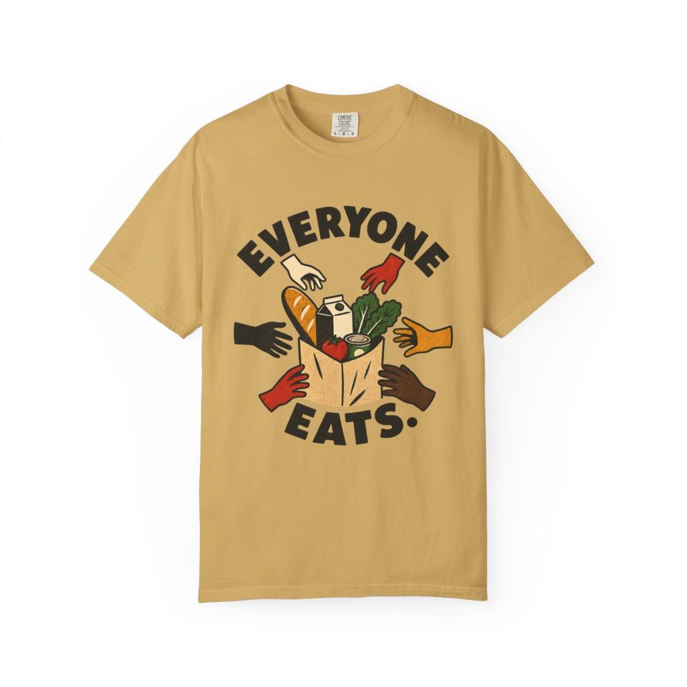 Everyone Eats Tee Mustard front mockup