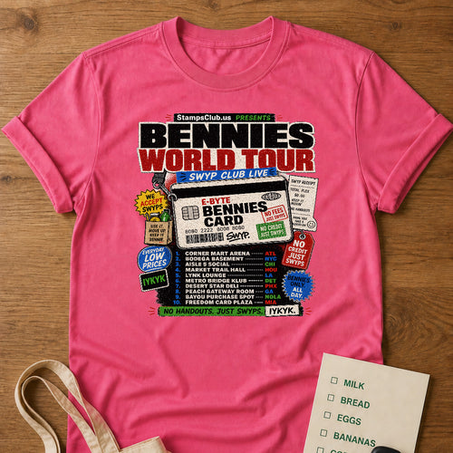 Bennies World Tour Tee Crunchberry product mockup