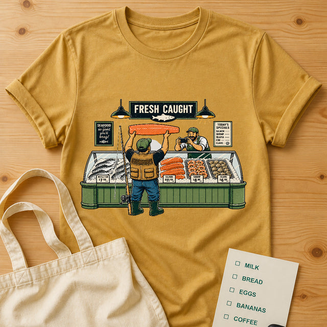 Fresh Caught Tee Mustard product mockup