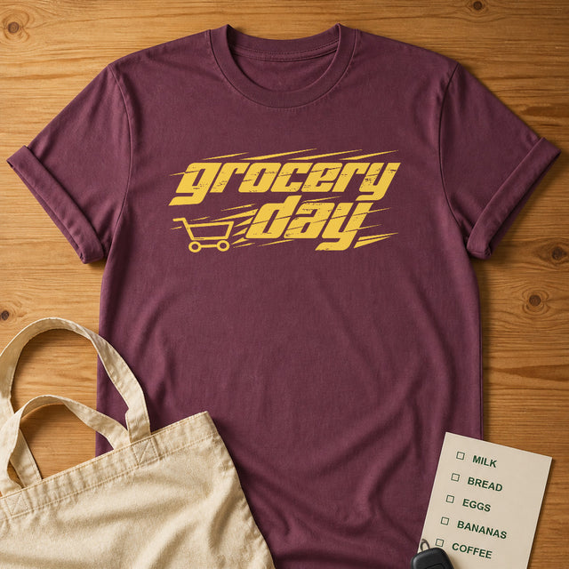 Grocery Day Tee Berry product mockup