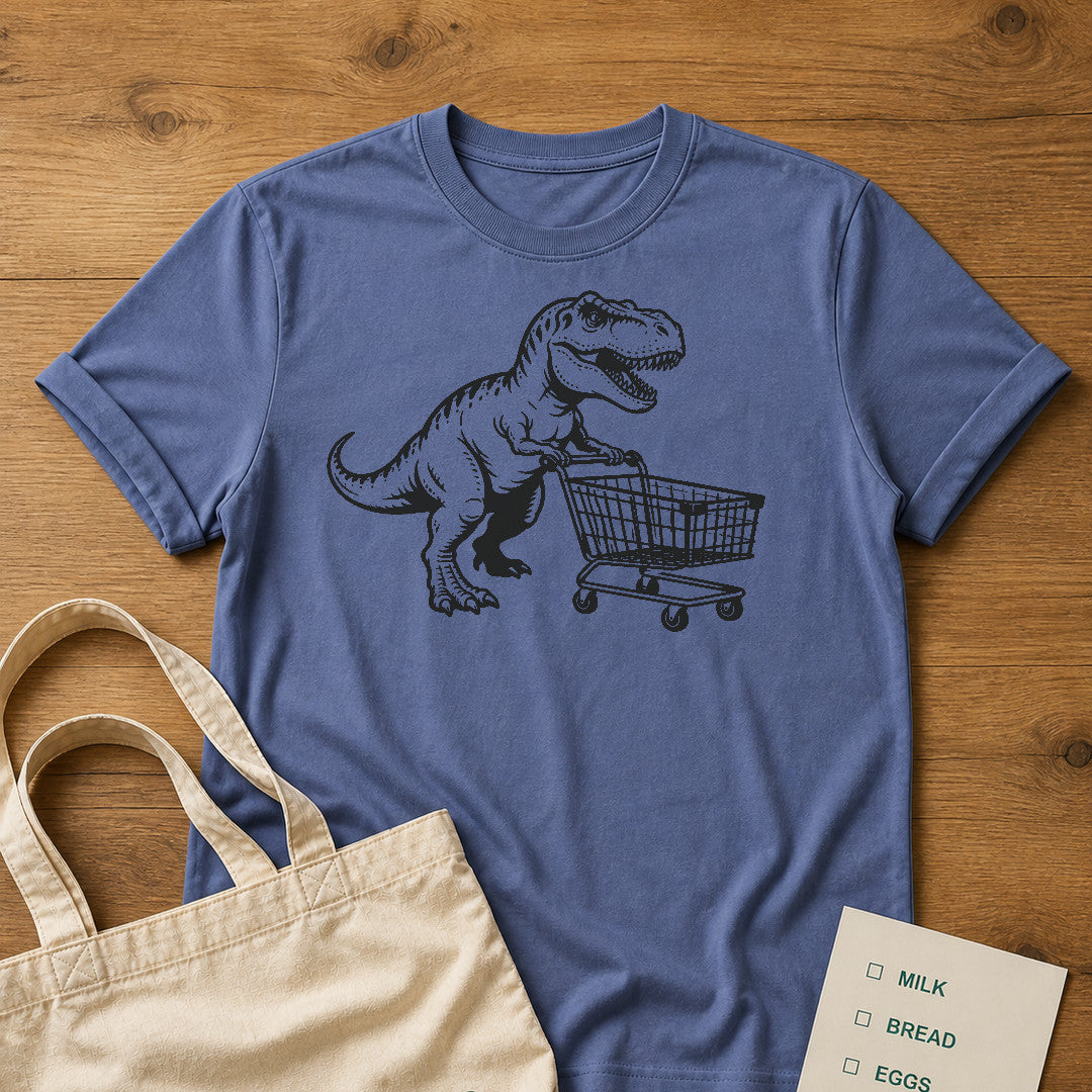 T-Rex Grocery Run Tee Mystic Blue product mockup