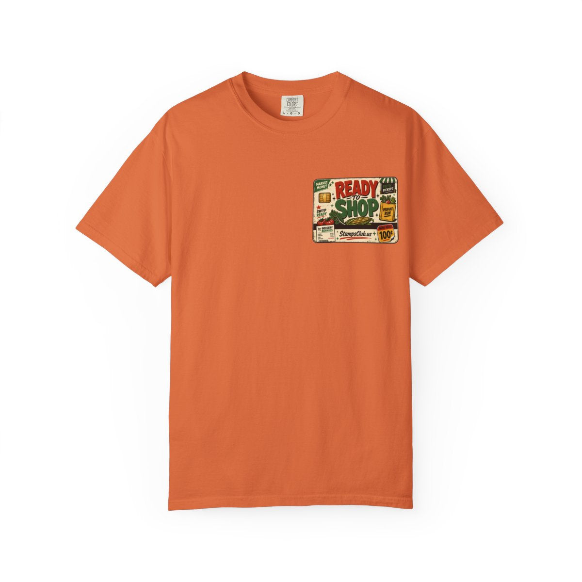 Ready Shop Card FarmersMarket Tee Burnt Orange front mockup