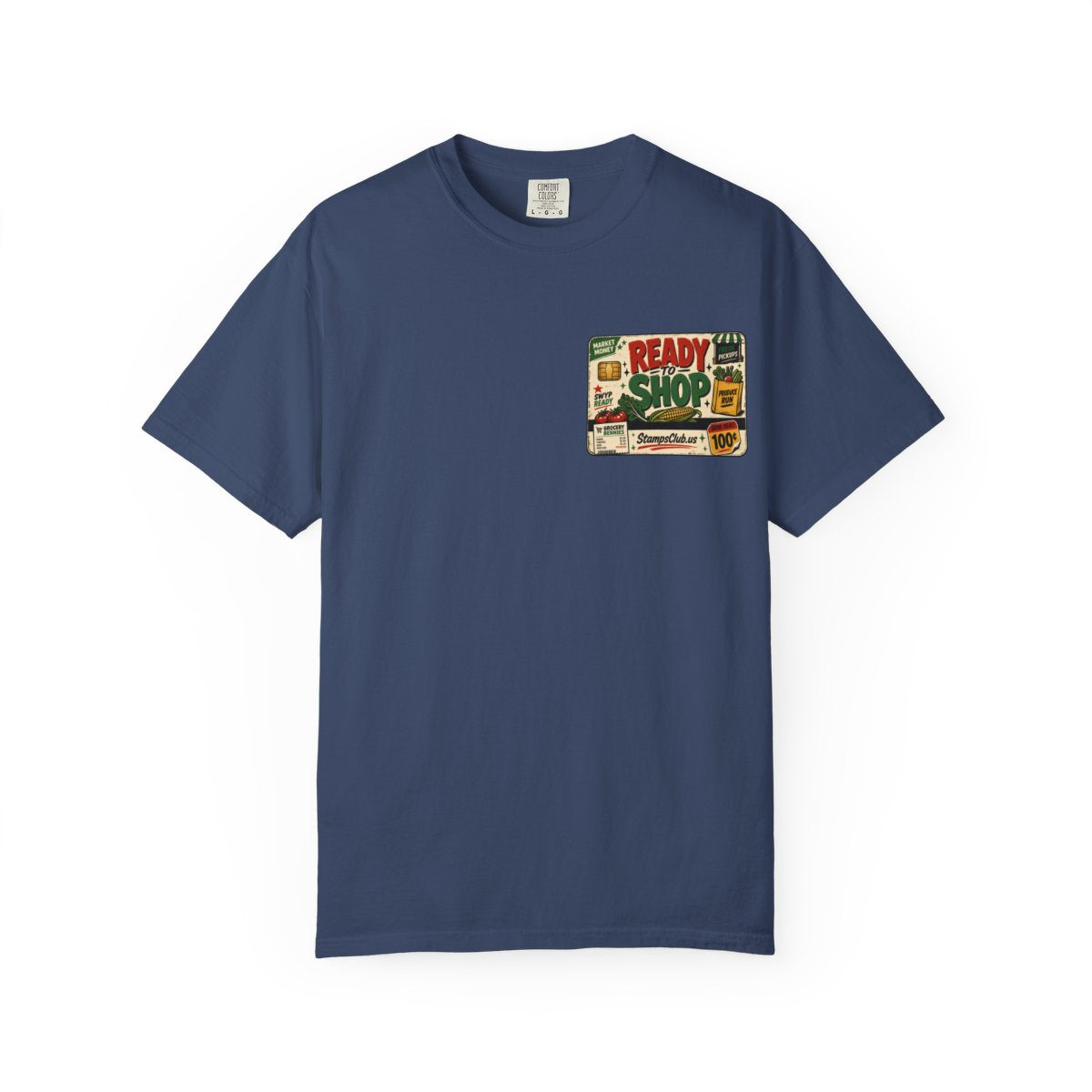 Ready Shop Card FarmersMarket Tee China Blue front mockup