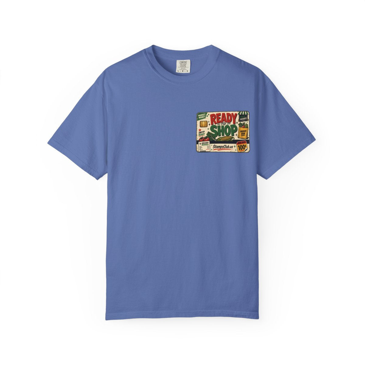 Ready Shop Card FarmersMarket Tee Mystic Blue front mockup