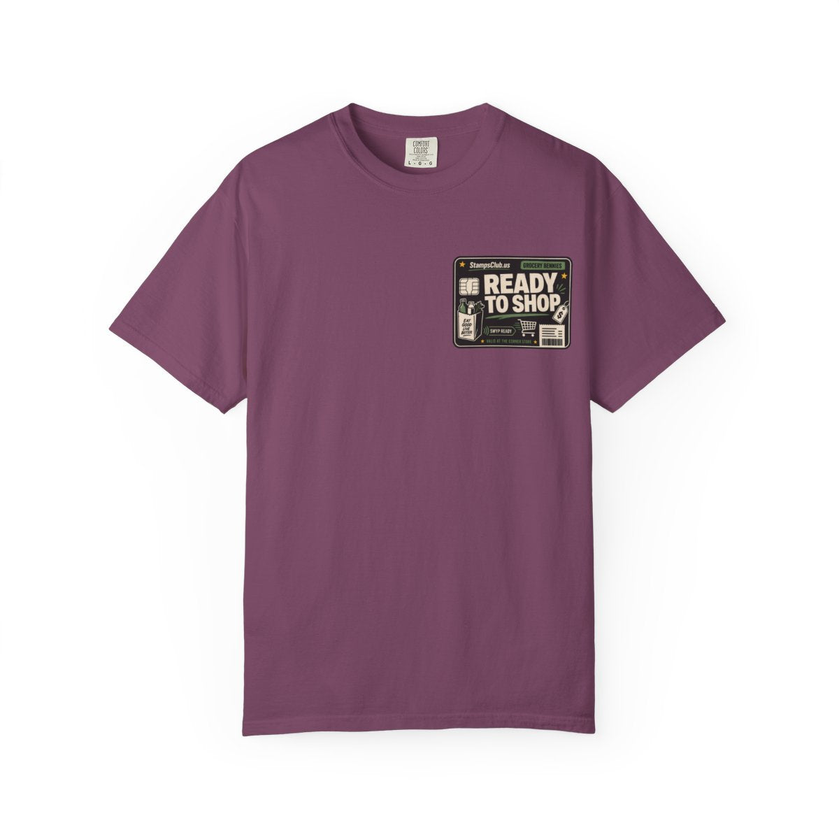 Ready Shop Card Minimalist Tee Berry front mockup