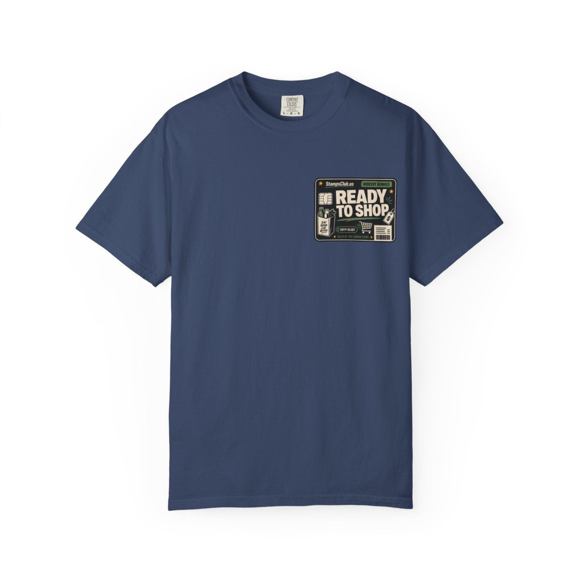 Ready Shop Card Minimalist Tee China Blue front mockup