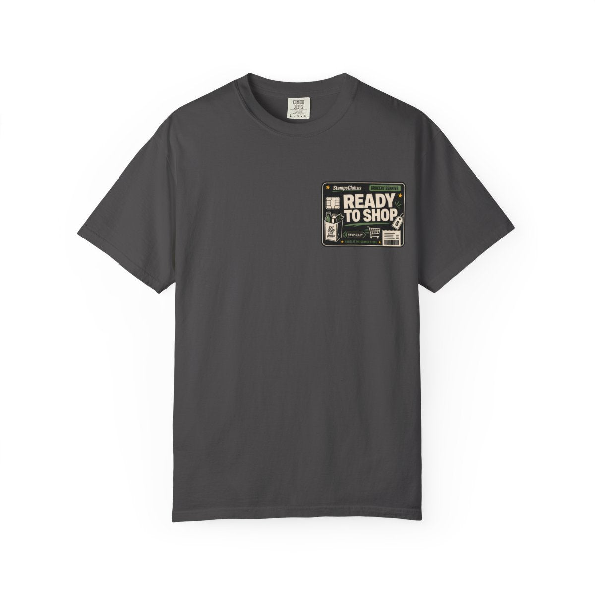 Ready Shop Card Minimalist Tee Graphite front mockup