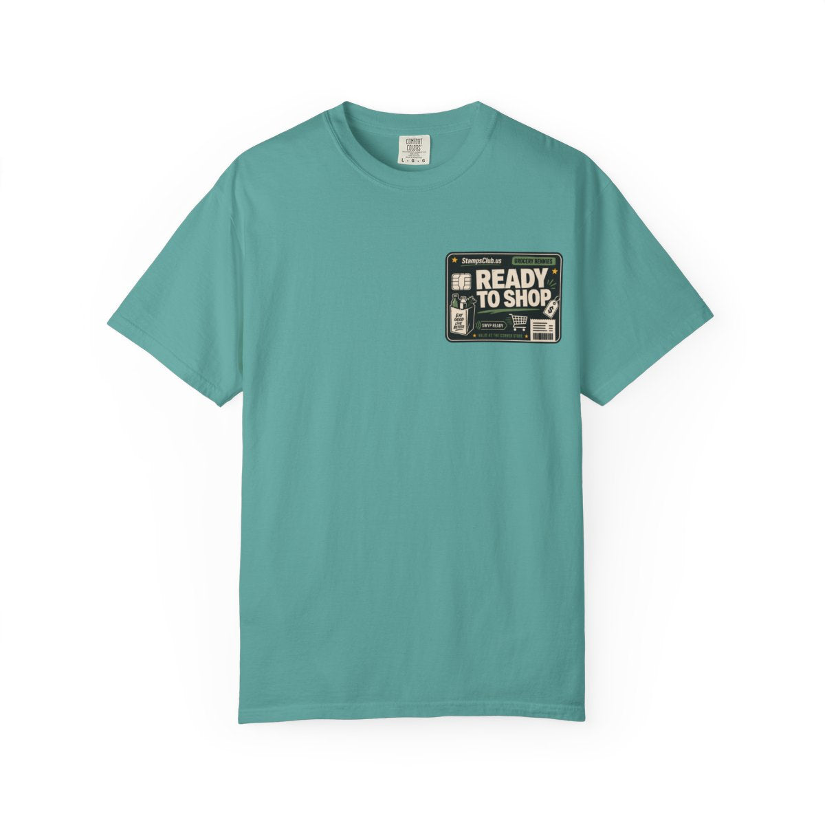 Ready Shop Card Minimalist Tee Seafoam front mockup
