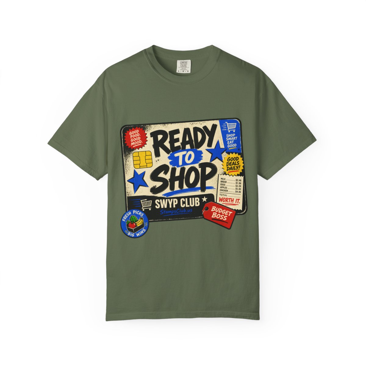 Ready Shop Card Streetwear Tee Sage front mockup