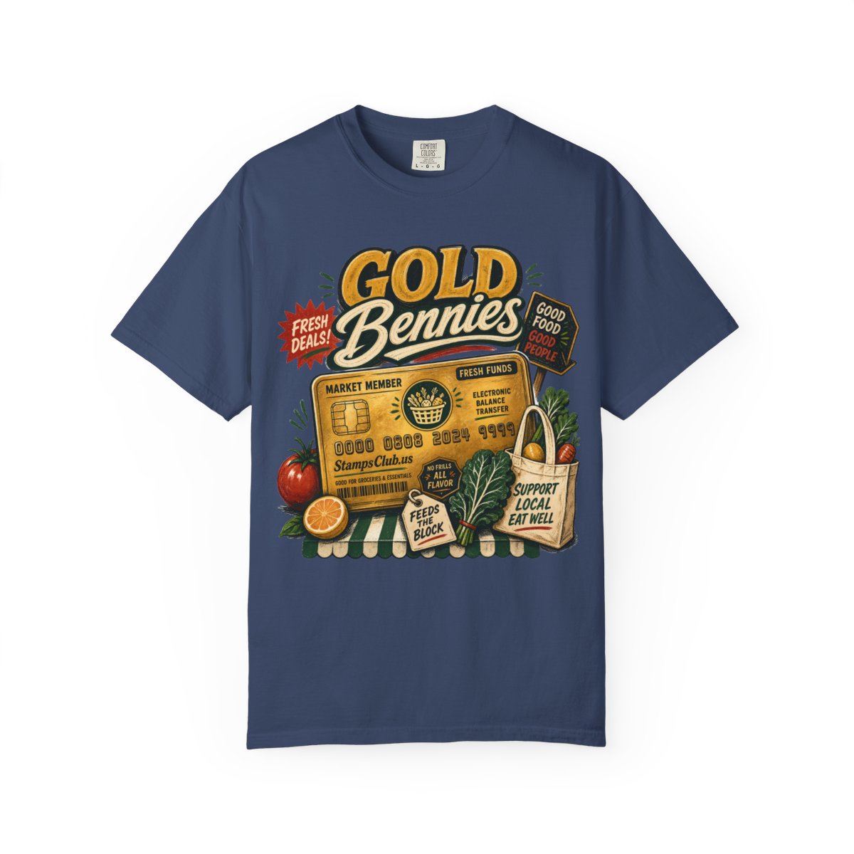 GOLD BENNIES FarmersMarket Tee China Blue front mockup