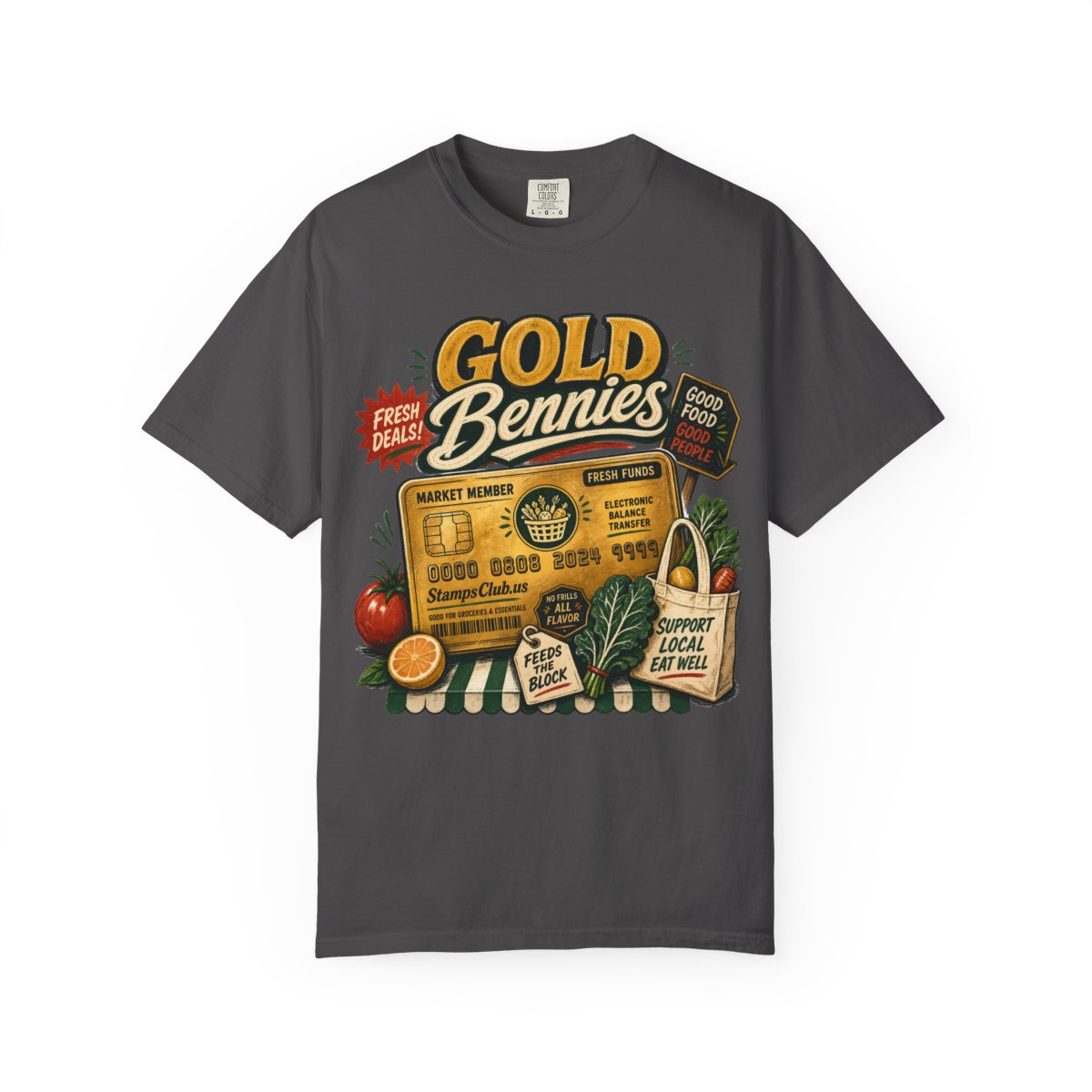 GOLD BENNIES FarmersMarket Tee Graphite front mockup