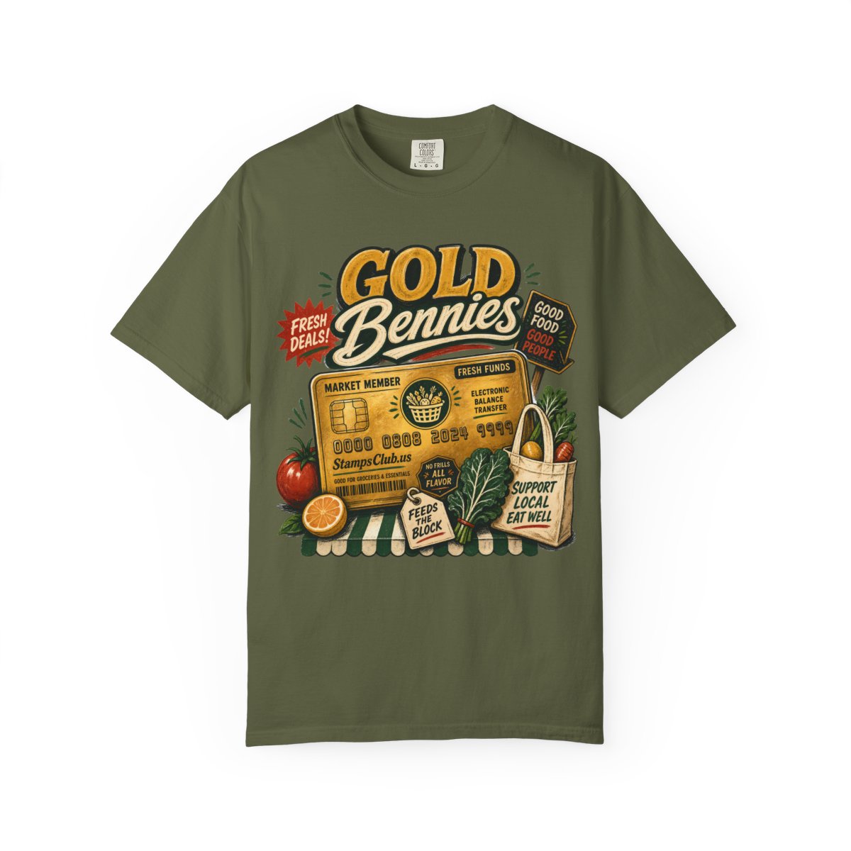 GOLD BENNIES FarmersMarket Tee Hemp front mockup