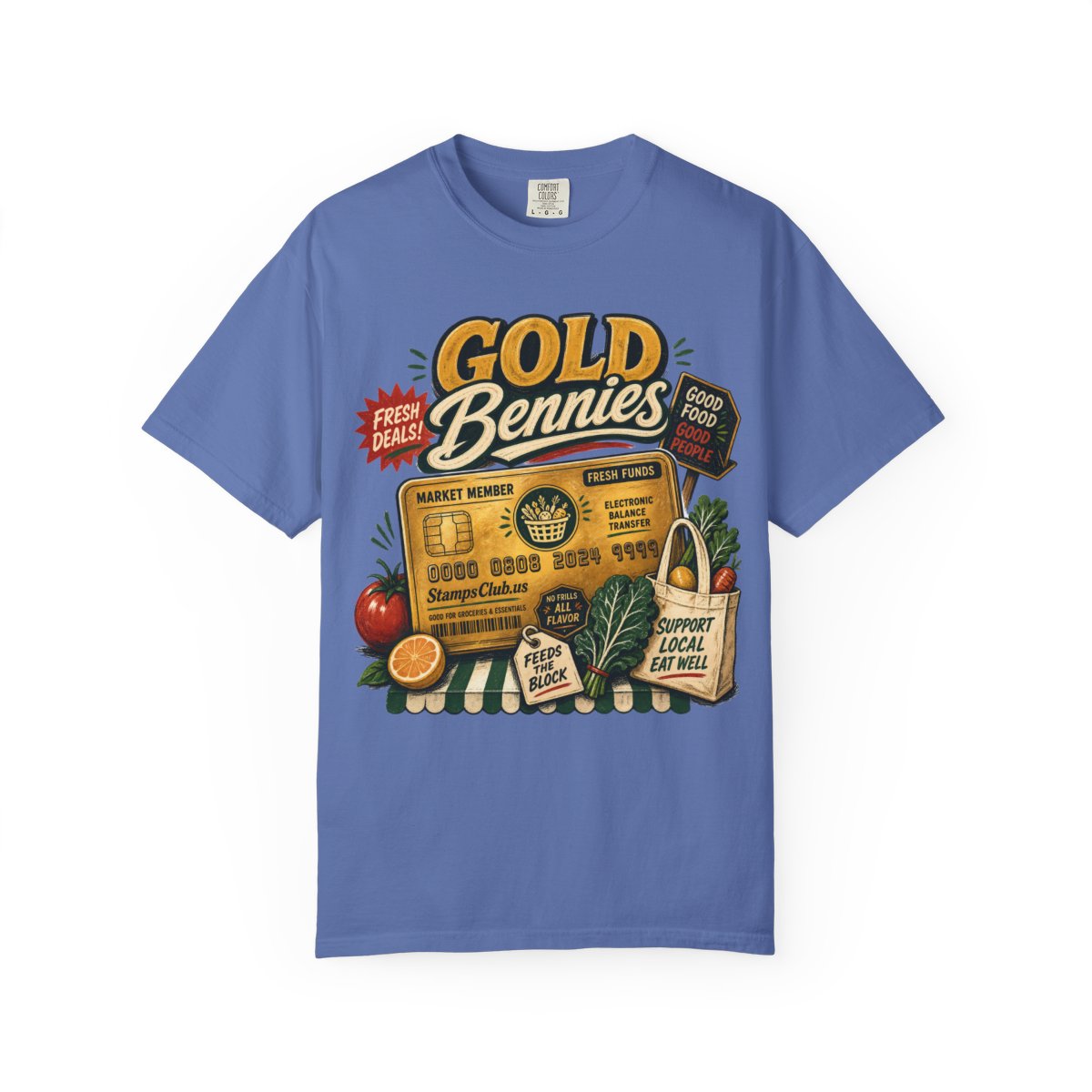 GOLD BENNIES FarmersMarket Tee Mystic Blue front mockup
