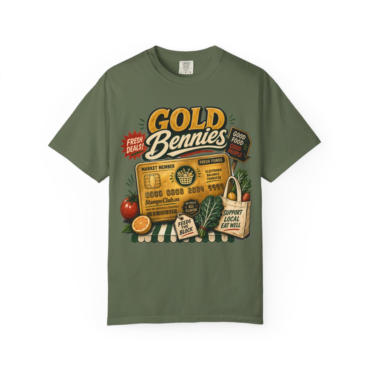 GOLD BENNIES FarmersMarket Tee Sage front mockup