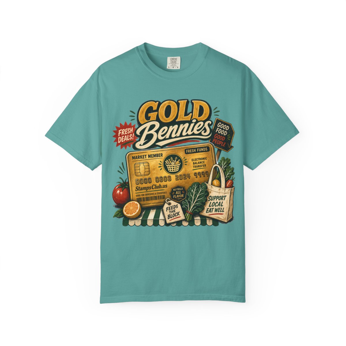 GOLD BENNIES FarmersMarket Tee Seafoam front mockup
