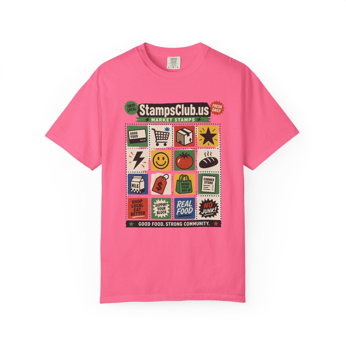 Stamp Sheet Grid FarmersMarket Tee Crunchberry front mockup