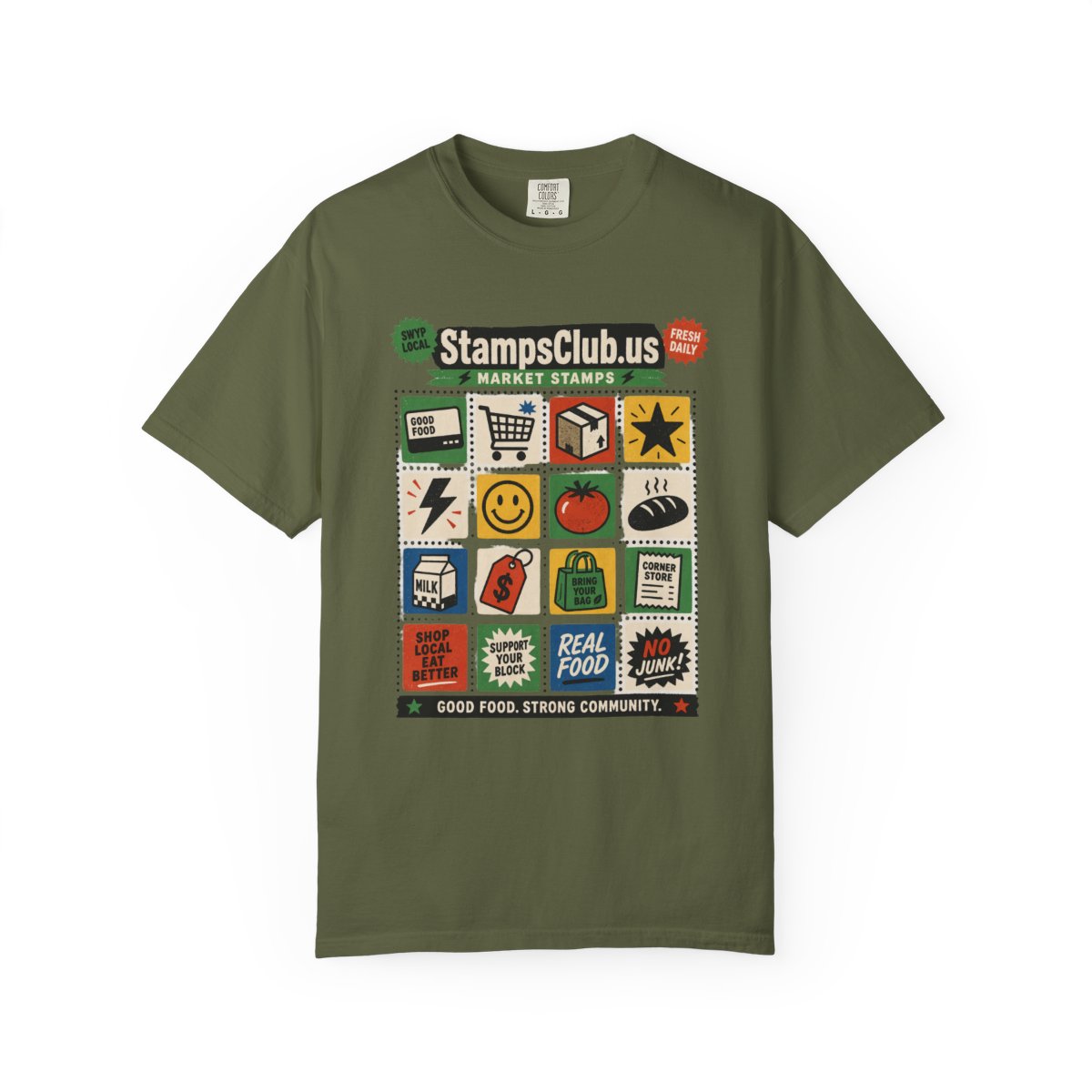 Stamp Sheet Grid FarmersMarket Tee Hemp front mockup